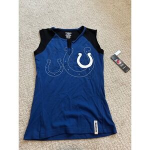 Reebok Indianapolis Colts Top Small Blue Sleeveless Split Neck NFL Fan Gear‎